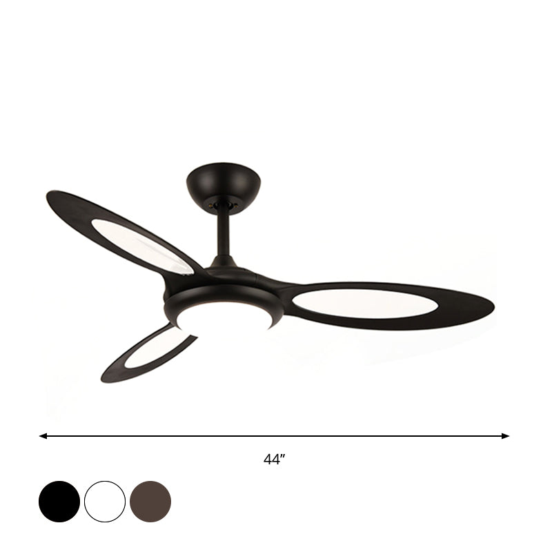 4-Blade Round Acrylic Hanging Fan Light Retro Style 44" Wide LED Restaurant Semi Flush Lamp in Black/White/Coffee Clearhalo 'Ceiling Fans with Lights' 'Ceiling Fans' Lighting' 1711732