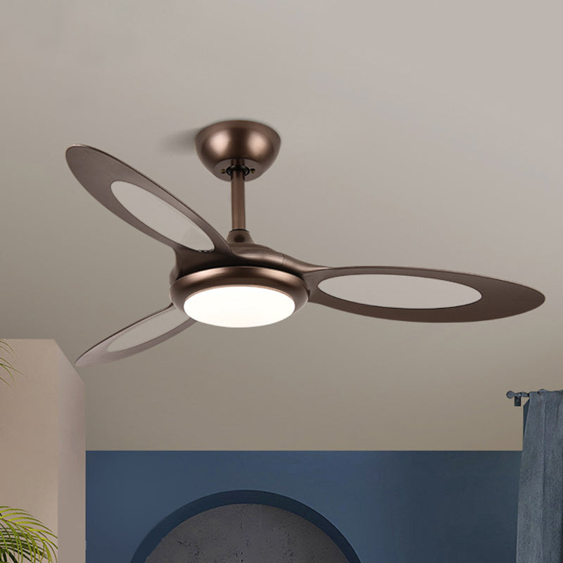 4-Blade Round Acrylic Hanging Fan Light Retro Style 44" Wide LED Restaurant Semi Flush Lamp in Black/White/Coffee Coffee Clearhalo 'Ceiling Fans with Lights' 'Ceiling Fans' Lighting' 1711737