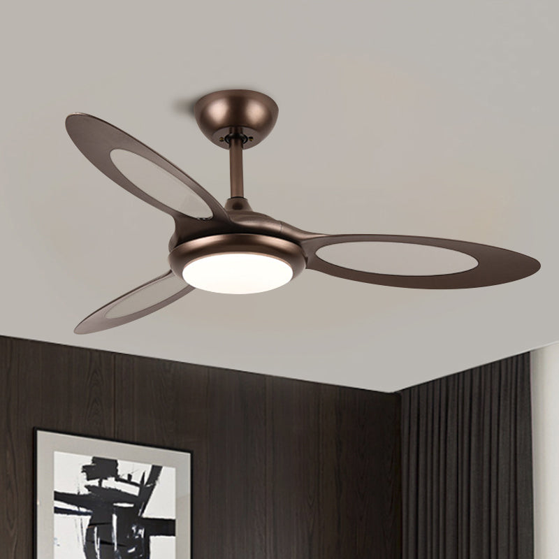 4-Blade Round Acrylic Hanging Fan Light Retro Style 44" Wide LED Restaurant Semi Flush Lamp in Black/White/Coffee Clearhalo 'Ceiling Fans with Lights' 'Ceiling Fans' Lighting' 1711738