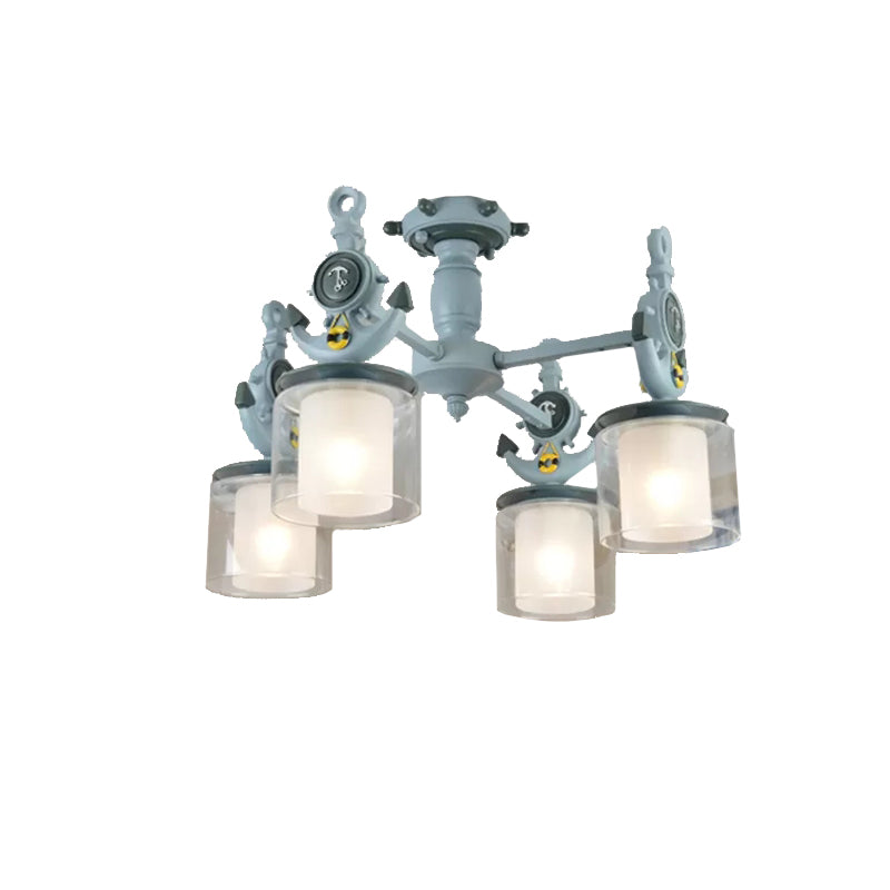 Glass Cylinder Flush Mount Light 4 Lights Nautical Style Ceiling Lamp in Blue for Hallway Clearhalo 'Ceiling Lights' 'Close To Ceiling Lights' 'Close to ceiling' 'Semi-flushmount' Lighting' 171175