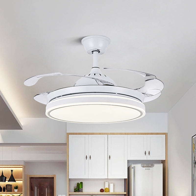 Acrylic Black/White Ceiling Fan Lamp Round LED Antique Semi Mount Lighting with 3-Blade, 42" Wide White Clearhalo 'Ceiling Fans with Lights' 'Ceiling Fans' Lighting' 1711753