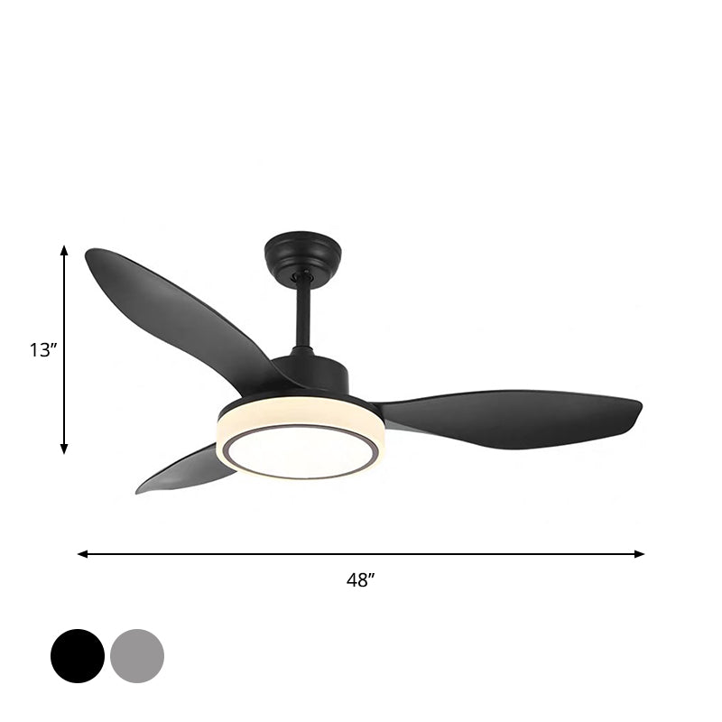 Rustic Circle Semi Flush Light Fixture 48" Wide LED Metallic Hanging Fan Lamp in Black/Grey, 3-Blade Clearhalo 'Ceiling Fans with Lights' 'Ceiling Fans' Lighting' 1711760