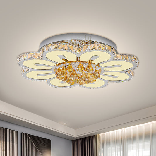 Flower Crystal Block Semi Flush Light Modernism LED Chrome Close to Ceiling Lighting Clearhalo 'Ceiling Lights' 'Close To Ceiling Lights' 'Close to ceiling' 'Semi-flushmount' Lighting' 1711830