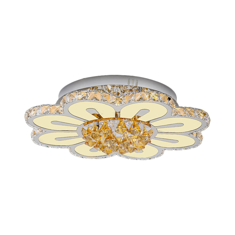 Flower Crystal Block Semi Flush Light Modernism LED Chrome Close to Ceiling Lighting Clearhalo 'Ceiling Lights' 'Close To Ceiling Lights' 'Close to ceiling' 'Semi-flushmount' Lighting' 1711831