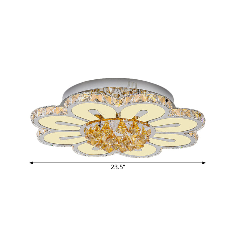 Flower Crystal Block Semi Flush Light Modernism LED Chrome Close to Ceiling Lighting Clearhalo 'Ceiling Lights' 'Close To Ceiling Lights' 'Close to ceiling' 'Semi-flushmount' Lighting' 1711832
