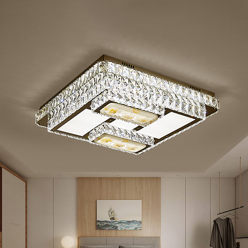 Oblong Ceiling Mounted Fixture Simple Cut Crystal Sleeping Room LED Flush Lamp with Lotus Pattern in Chrome Chrome Clearhalo 'Ceiling Lights' 'Close To Ceiling Lights' 'Close to ceiling' 'Flush mount' Lighting' 1711833