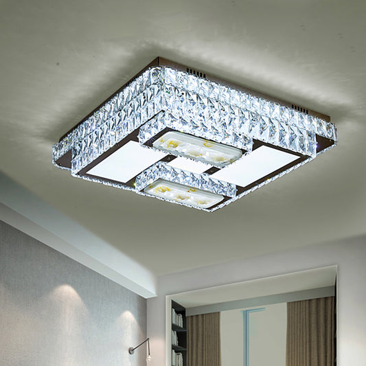 Oblong Ceiling Mounted Fixture Simple Cut Crystal Sleeping Room LED Flush Lamp with Lotus Pattern in Chrome Clearhalo 'Ceiling Lights' 'Close To Ceiling Lights' 'Close to ceiling' 'Flush mount' Lighting' 1711834
