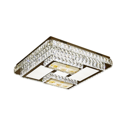 Oblong Ceiling Mounted Fixture Simple Cut Crystal Sleeping Room LED Flush Lamp with Lotus Pattern in Chrome Clearhalo 'Ceiling Lights' 'Close To Ceiling Lights' 'Close to ceiling' 'Flush mount' Lighting' 1711835
