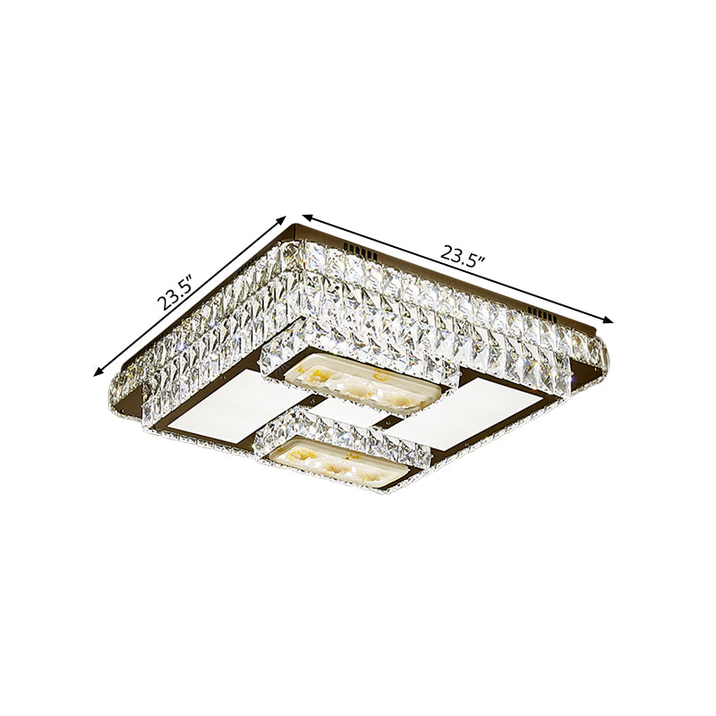 Oblong Ceiling Mounted Fixture Simple Cut Crystal Sleeping Room LED Flush Lamp with Lotus Pattern in Chrome Clearhalo 'Ceiling Lights' 'Close To Ceiling Lights' 'Close to ceiling' 'Flush mount' Lighting' 1711836