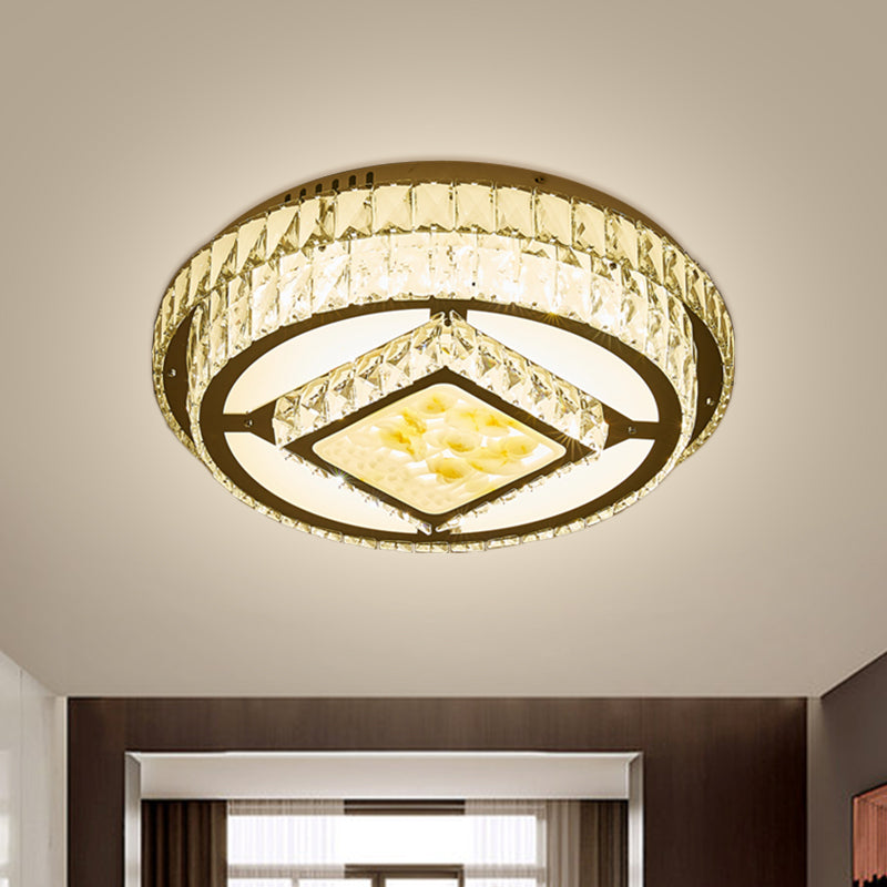 Crystal Block Circle Flush Mount Modernist LED Chrome Ceiling Fixture with Lotus Design Clearhalo 'Ceiling Lights' 'Close To Ceiling Lights' 'Close to ceiling' 'Flush mount' Lighting' 1711838