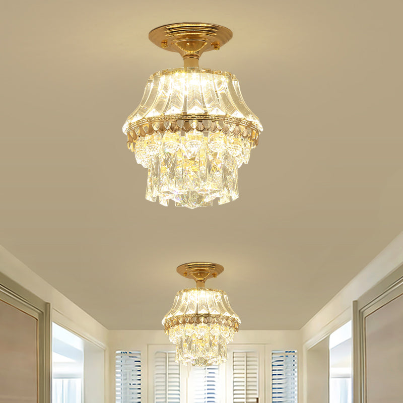 Rectangle-Cut Crystal Tiered Semi Flush Contemporary LED Ceiling Mount Light Fixture in Gold Gold Clearhalo 'Ceiling Lights' 'Close To Ceiling Lights' 'Close to ceiling' 'Semi-flushmount' Lighting' 1711877