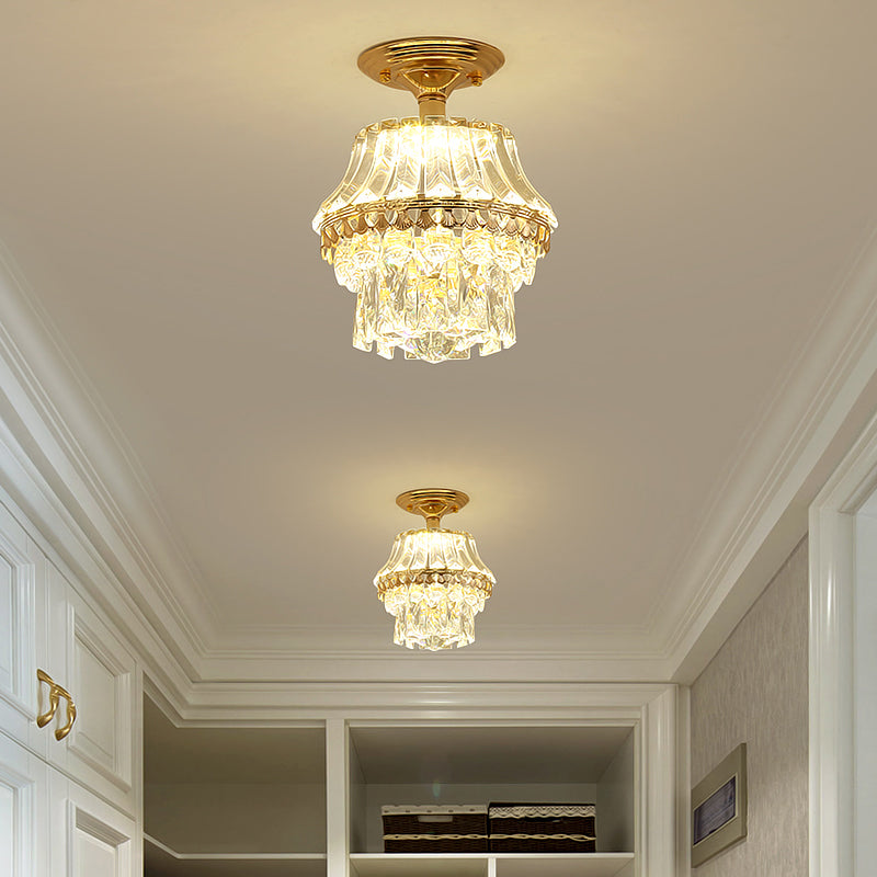 Rectangle-Cut Crystal Tiered Semi Flush Contemporary LED Ceiling Mount Light Fixture in Gold Clearhalo 'Ceiling Lights' 'Close To Ceiling Lights' 'Close to ceiling' 'Semi-flushmount' Lighting' 1711878