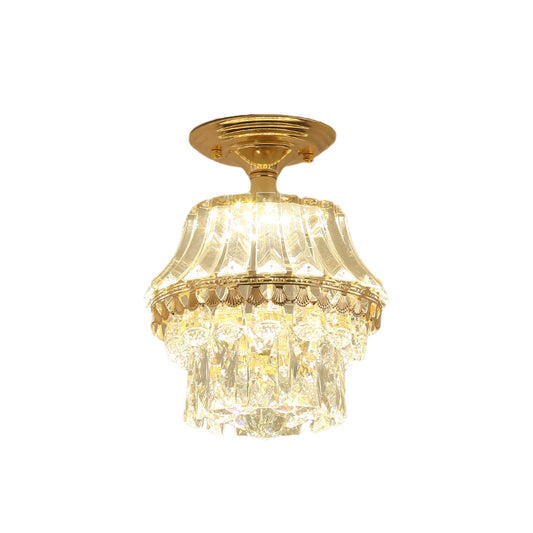 Rectangle-Cut Crystal Tiered Semi Flush Contemporary LED Ceiling Mount Light Fixture in Gold Clearhalo 'Ceiling Lights' 'Close To Ceiling Lights' 'Close to ceiling' 'Semi-flushmount' Lighting' 1711879