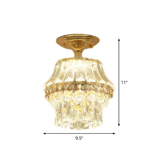 Rectangle-Cut Crystal Tiered Semi Flush Contemporary LED Ceiling Mount Light Fixture in Gold Clearhalo 'Ceiling Lights' 'Close To Ceiling Lights' 'Close to ceiling' 'Semi-flushmount' Lighting' 1711880