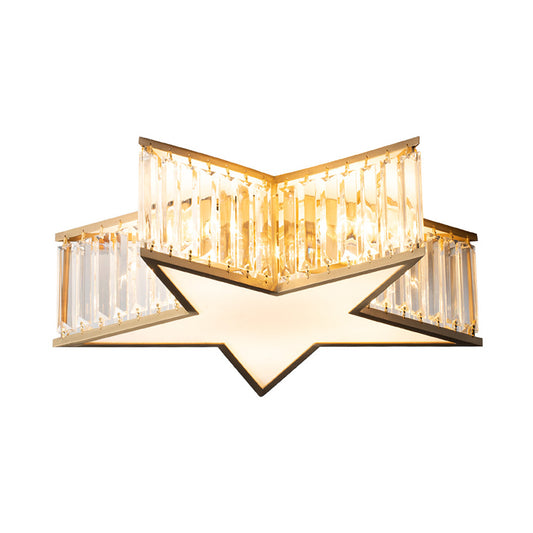 Star Bedroom Flush Mount Lamp Clear Crystal Rectangle 5 Lights Simple Style Ceiling Fixture in Gold Clearhalo 'Ceiling Lights' 'Close To Ceiling Lights' 'Close to ceiling' 'Flush mount' Lighting' 1711894