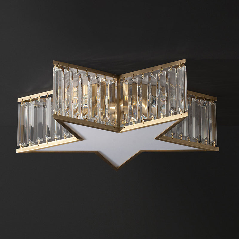 Star Bedroom Flush Mount Lamp Clear Crystal Rectangle 5 Lights Simple Style Ceiling Fixture in Gold Clearhalo 'Ceiling Lights' 'Close To Ceiling Lights' 'Close to ceiling' 'Flush mount' Lighting' 1711895