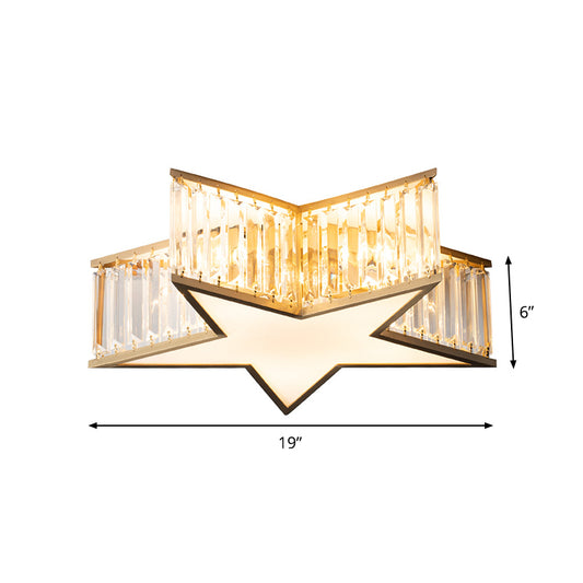 Star Bedroom Flush Mount Lamp Clear Crystal Rectangle 5 Lights Simple Style Ceiling Fixture in Gold Clearhalo 'Ceiling Lights' 'Close To Ceiling Lights' 'Close to ceiling' 'Flush mount' Lighting' 1711896