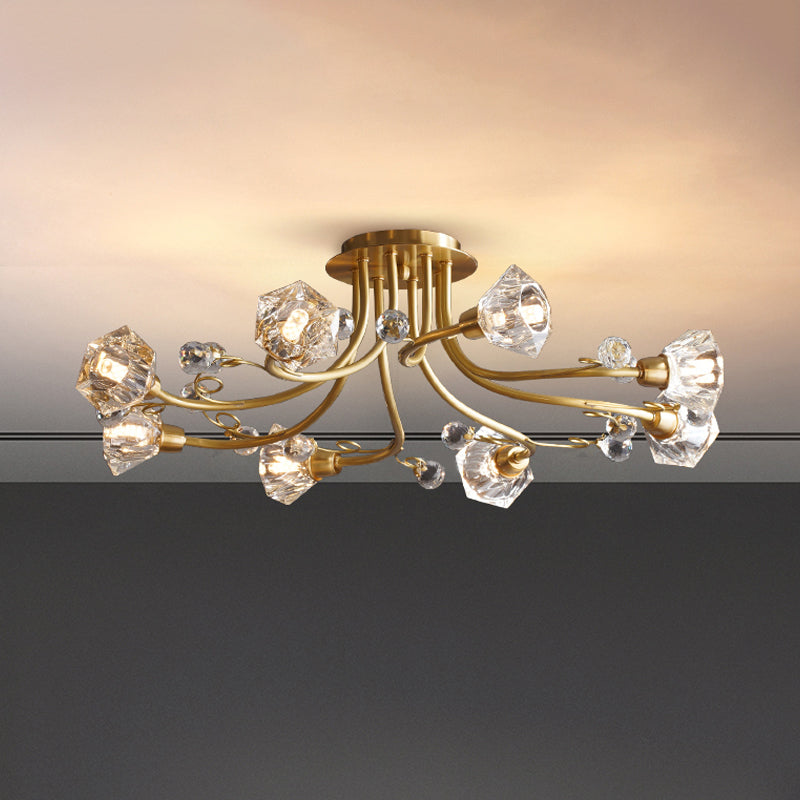 Sputnik Beveled Crystal Ceiling Flush Minimalism 8 Heads Gold Flush Mount Lighting Gold Clearhalo 'Ceiling Lights' 'Close To Ceiling Lights' 'Close to ceiling' 'Semi-flushmount' Lighting' 1711897