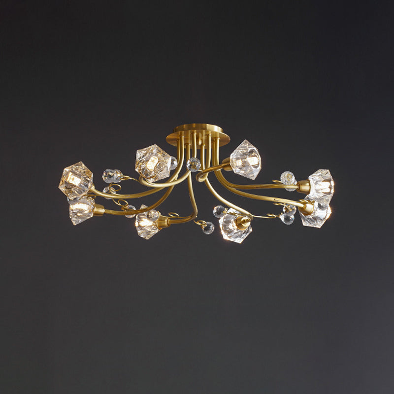 Sputnik Beveled Crystal Ceiling Flush Minimalism 8 Heads Gold Flush Mount Lighting Clearhalo 'Ceiling Lights' 'Close To Ceiling Lights' 'Close to ceiling' 'Semi-flushmount' Lighting' 1711899