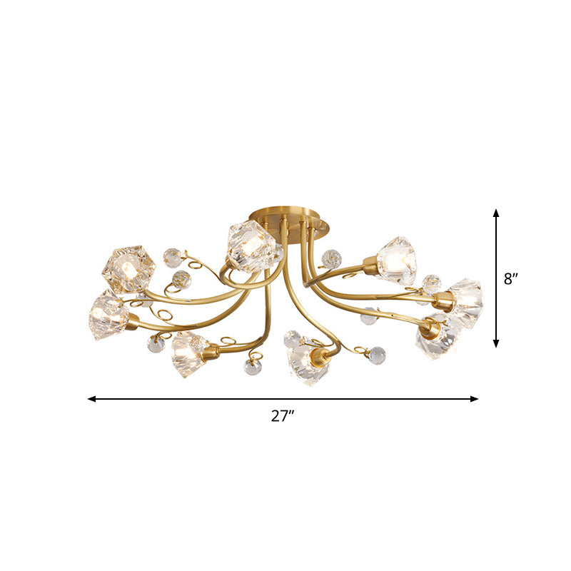 Sputnik Beveled Crystal Ceiling Flush Minimalism 8 Heads Gold Flush Mount Lighting Clearhalo 'Ceiling Lights' 'Close To Ceiling Lights' 'Close to ceiling' 'Semi-flushmount' Lighting' 1711900