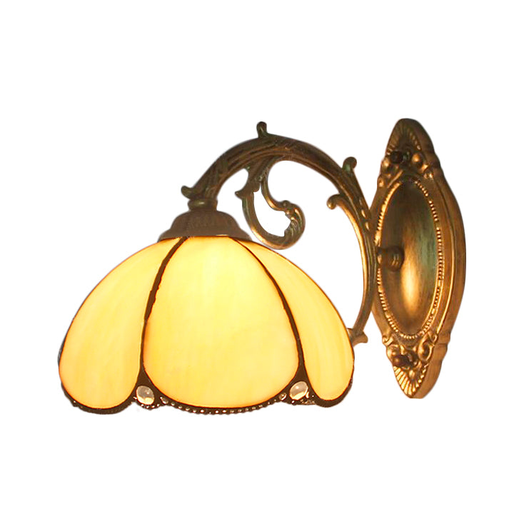 Floral Sconce Lighting Stained Glass 1 Light Tiffany Style Wall Lamp in Blue/Beige for Bedroom Clearhalo 'Industrial' 'Middle century wall lights' 'Tiffany wall lights' 'Tiffany' 'Wall Lamps & Sconces' 'Wall Lights' Lighting' 171203