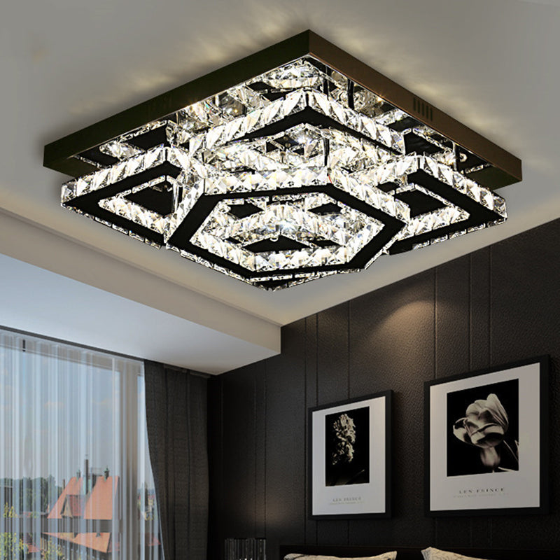 LED Sleeping Room Semi Flush Simple Chrome Ceiling Lamp with Hexagon and Square Crystal Shade in Warm/White Light Clearhalo 'Ceiling Lights' 'Close To Ceiling Lights' 'Close to ceiling' 'Semi-flushmount' Lighting' 1712038