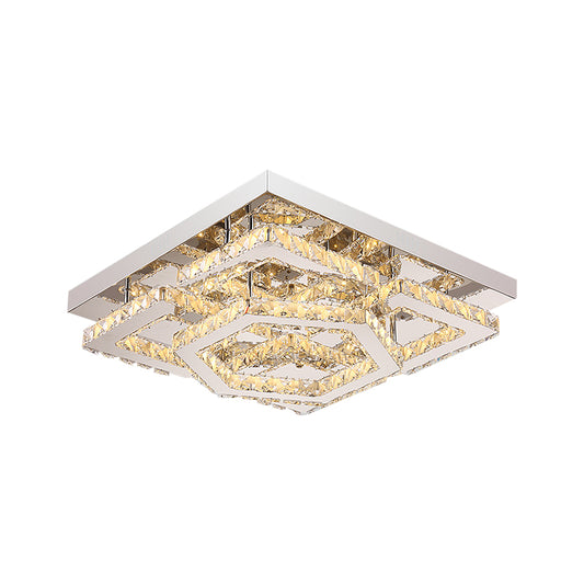 LED Sleeping Room Semi Flush Simple Chrome Ceiling Lamp with Hexagon and Square Crystal Shade in Warm/White Light Clearhalo 'Ceiling Lights' 'Close To Ceiling Lights' 'Close to ceiling' 'Semi-flushmount' Lighting' 1712039