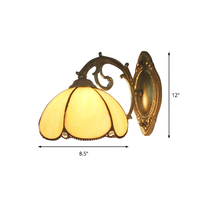 Floral Sconce Lighting Stained Glass 1 Light Tiffany Style Wall Lamp in Blue/Beige for Bedroom Clearhalo 'Industrial' 'Middle century wall lights' 'Tiffany wall lights' 'Tiffany' 'Wall Lamps & Sconces' 'Wall Lights' Lighting' 171204