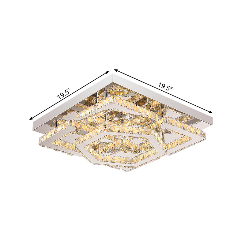 LED Sleeping Room Semi Flush Simple Chrome Ceiling Lamp with Hexagon and Square Crystal Shade in Warm/White Light Clearhalo 'Ceiling Lights' 'Close To Ceiling Lights' 'Close to ceiling' 'Semi-flushmount' Lighting' 1712040