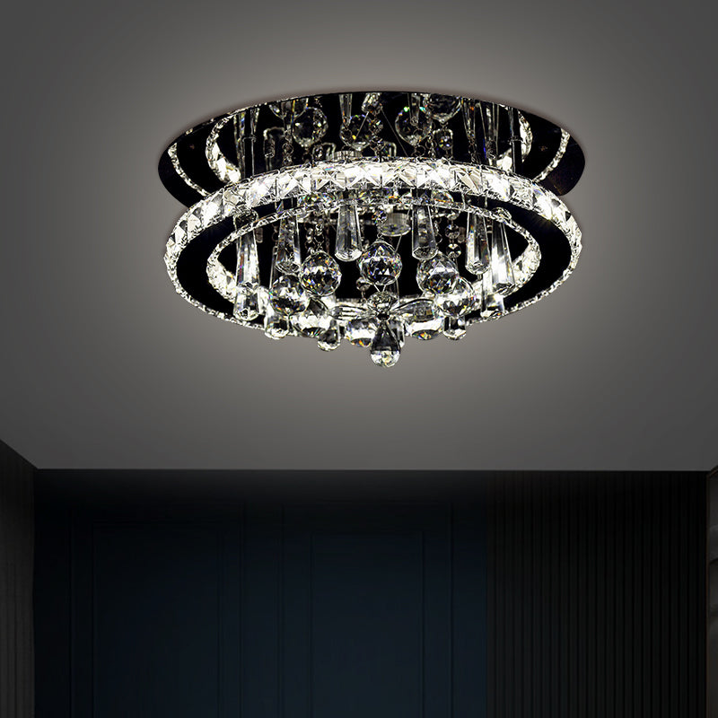 Simplicity Round LED Ceiling Fixture Hand-Cut Crystal Sitting Room Semi Mount Lighting in Chrome, Warm/White Light Chrome Clearhalo 'Ceiling Lights' 'Close To Ceiling Lights' 'Close to ceiling' 'Semi-flushmount' Lighting' 1712041