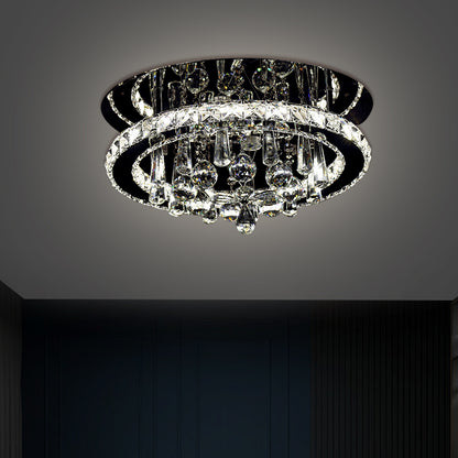 Simplicity Round LED Ceiling Fixture Hand-Cut Crystal Sitting Room Semi Mount Lighting in Chrome, Warm/White Light Chrome Clearhalo 'Ceiling Lights' 'Close To Ceiling Lights' 'Close to ceiling' 'Semi-flushmount' Lighting' 1712041