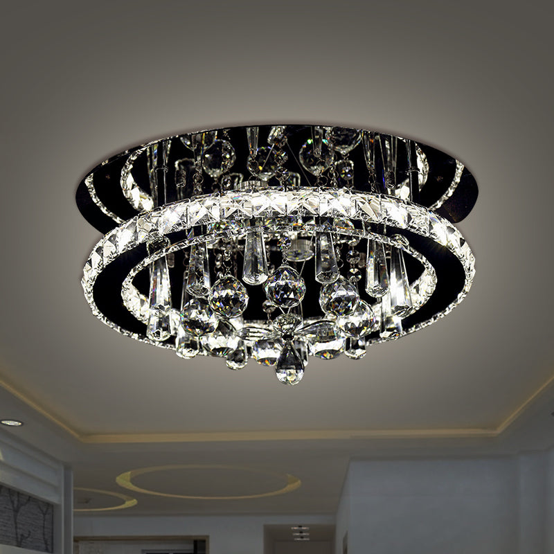 Simplicity Round LED Ceiling Fixture Hand-Cut Crystal Sitting Room Semi Mount Lighting in Chrome, Warm/White Light Clearhalo 'Ceiling Lights' 'Close To Ceiling Lights' 'Close to ceiling' 'Semi-flushmount' Lighting' 1712042