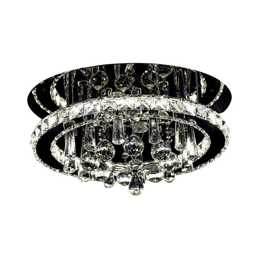 Simplicity Round LED Ceiling Fixture Hand-Cut Crystal Sitting Room Semi Mount Lighting in Chrome, Warm/White Light Clearhalo 'Ceiling Lights' 'Close To Ceiling Lights' 'Close to ceiling' 'Semi-flushmount' Lighting' 1712043