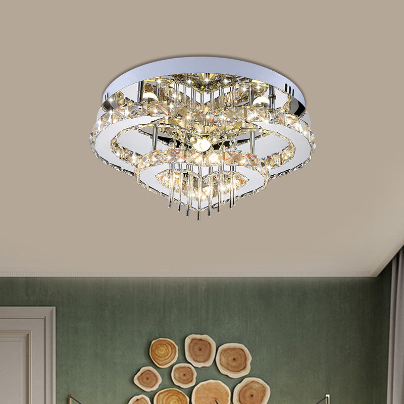 Crystal Block Loving Heart Semi Flush Contemporary LED Ceiling Mounted Fixture in Chrome, 3 Color Light Chrome 3 Color Clearhalo 'Ceiling Lights' 'Close To Ceiling Lights' 'Close to ceiling' 'Semi-flushmount' Lighting' 1712045