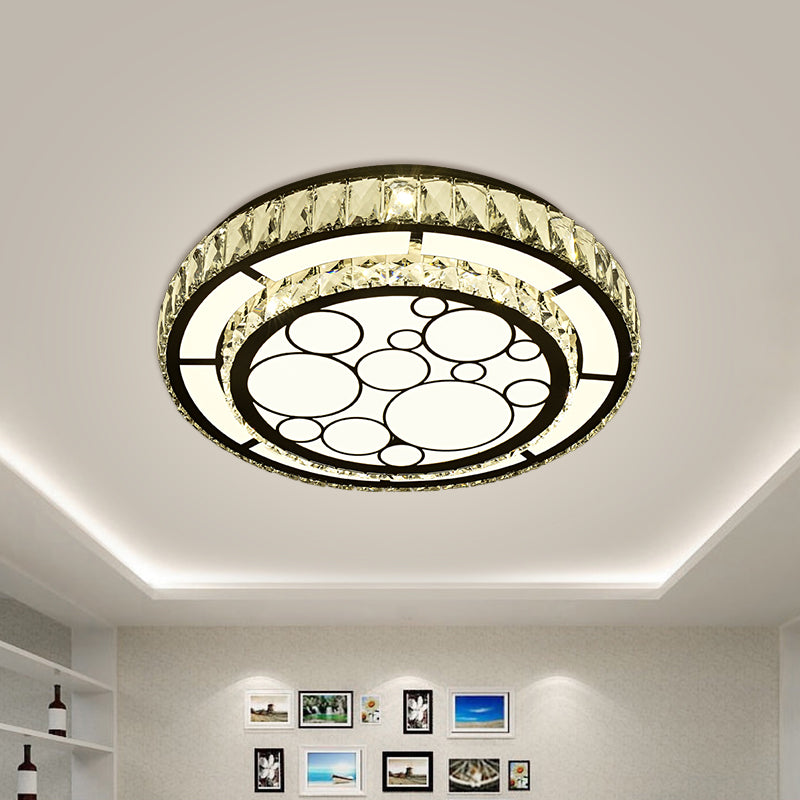 Modern Round Ceiling Light Fixture Hand-Cut Crystal LED Parlor Flush Mount with Bubble Pattern in Chrome, 10"/19" Wide Chrome 19" Clearhalo 'Ceiling Lights' 'Close To Ceiling Lights' 'Close to ceiling' 'Flush mount' Lighting' 1712053