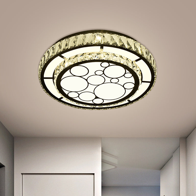 Modern Round Ceiling Light Fixture Hand-Cut Crystal LED Parlor Flush Mount with Bubble Pattern in Chrome, 10"/19" Wide Clearhalo 'Ceiling Lights' 'Close To Ceiling Lights' 'Close to ceiling' 'Flush mount' Lighting' 1712055