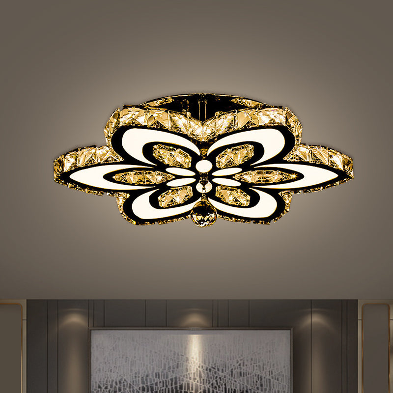 Blossom Crystal Block Semi Flush Light Simplicity LED Chrome Ceiling Mounted Fixture, Large/Small Clearhalo 'Ceiling Lights' 'Close To Ceiling Lights' 'Close to ceiling' 'Semi-flushmount' Lighting' 1712059