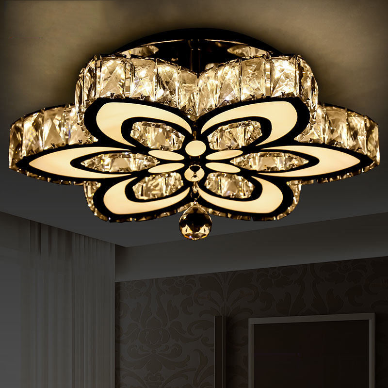 Blossom Crystal Block Semi Flush Light Simplicity LED Chrome Ceiling Mounted Fixture, Large/Small Clearhalo 'Ceiling Lights' 'Close To Ceiling Lights' 'Close to ceiling' 'Semi-flushmount' Lighting' 1712063