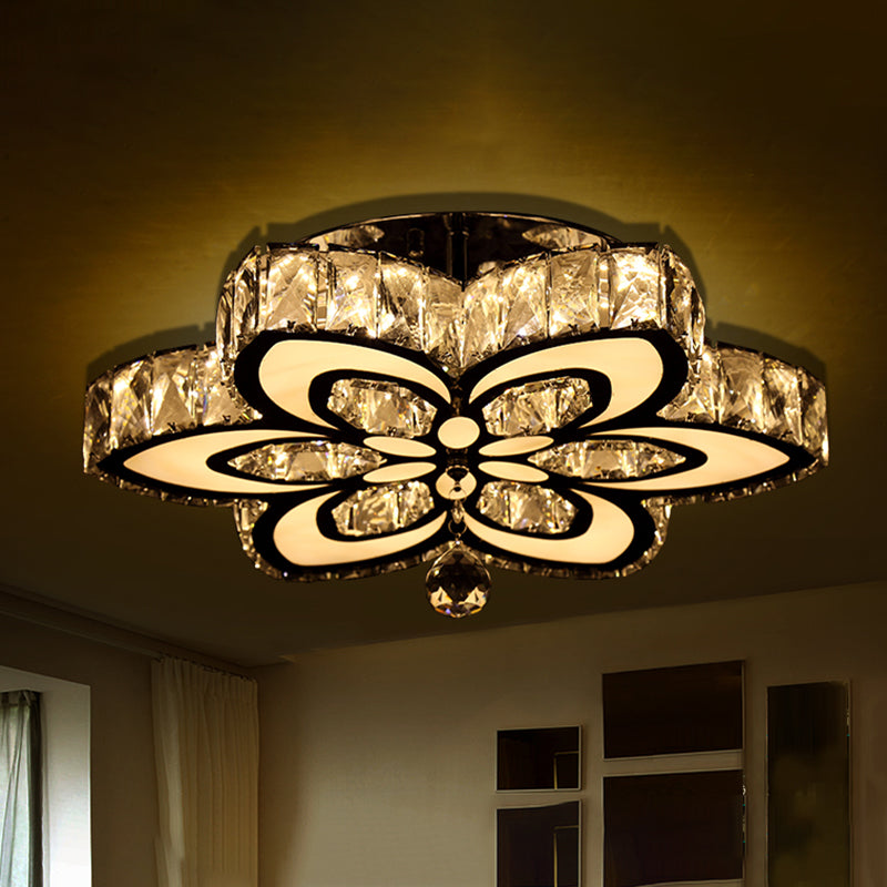 Blossom Crystal Block Semi Flush Light Simplicity LED Chrome Ceiling Mounted Fixture, Large/Small Clearhalo 'Ceiling Lights' 'Close To Ceiling Lights' 'Close to ceiling' 'Semi-flushmount' Lighting' 1712064