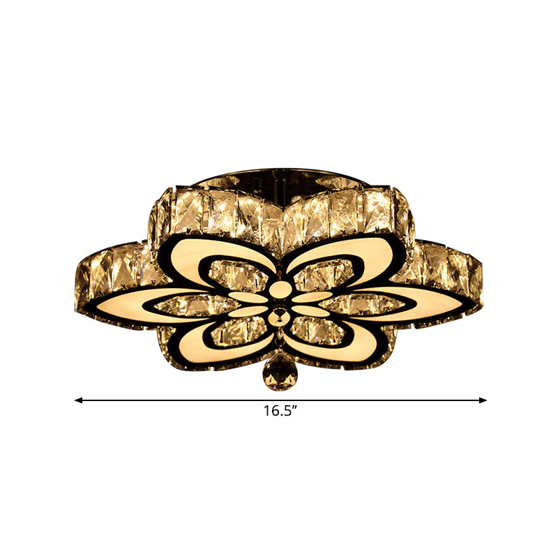 Blossom Crystal Block Semi Flush Light Simplicity LED Chrome Ceiling Mounted Fixture, Large/Small Clearhalo 'Ceiling Lights' 'Close To Ceiling Lights' 'Close to ceiling' 'Semi-flushmount' Lighting' 1712066