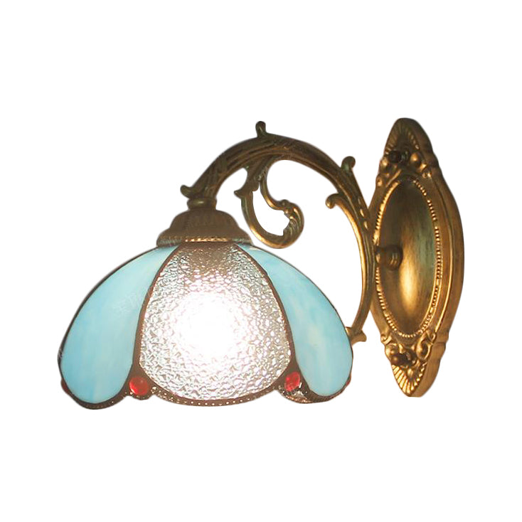 Floral Sconce Lighting Stained Glass 1 Light Tiffany Style Wall Lamp in Blue/Beige for Bedroom Clearhalo 'Industrial' 'Middle century wall lights' 'Tiffany wall lights' 'Tiffany' 'Wall Lamps & Sconces' 'Wall Lights' Lighting' 171207