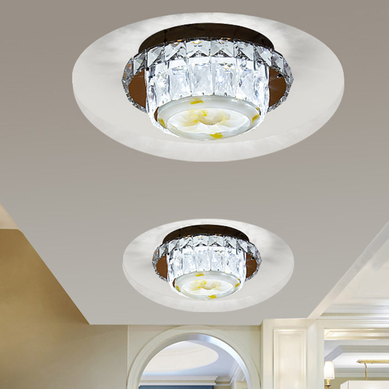 Crystal Block Round/Square Flush Mount Simple LED Chrome Close to Ceiling Lighting for Corridor Clearhalo 'Ceiling Lights' 'Close To Ceiling Lights' 'Close to ceiling' 'Flush mount' Lighting' 1712071