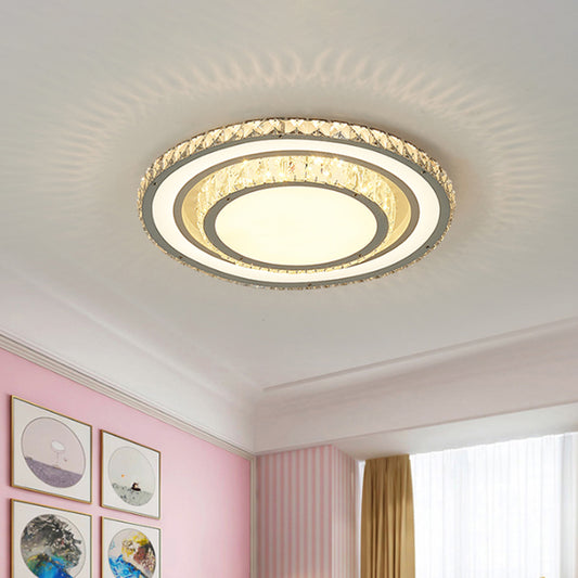 Clear Crystal Round Flush Mount Light Simplicity 14"/19.5" Width LED Ceiling Lighting in White White Clearhalo 'Ceiling Lights' 'Close To Ceiling Lights' 'Close to ceiling' 'Flush mount' Lighting' 1712075