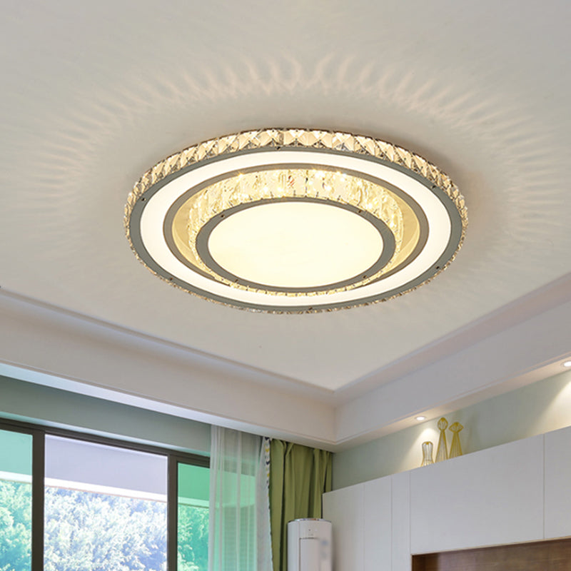Clear Crystal Round Flush Mount Light Simplicity 14"/19.5" Width LED Ceiling Lighting in White Clearhalo 'Ceiling Lights' 'Close To Ceiling Lights' 'Close to ceiling' 'Flush mount' Lighting' 1712076