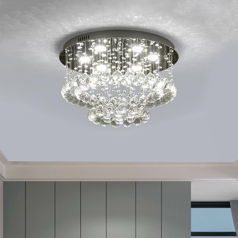 Minimalist LED Flush Lamp Nickel Circle Ceiling Mounted Light with Crystal Drip Shade, 19.5"/23.5" Wide Nickel Clearhalo 'Ceiling Lights' 'Close To Ceiling Lights' 'Close to ceiling' 'Semi-flushmount' Lighting' 1712080