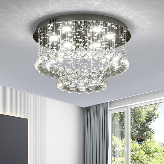 Minimalist LED Flush Lamp Nickel Circle Ceiling Mounted Light with Crystal Drip Shade, 19.5"/23.5" Wide Clearhalo 'Ceiling Lights' 'Close To Ceiling Lights' 'Close to ceiling' 'Semi-flushmount' Lighting' 1712081