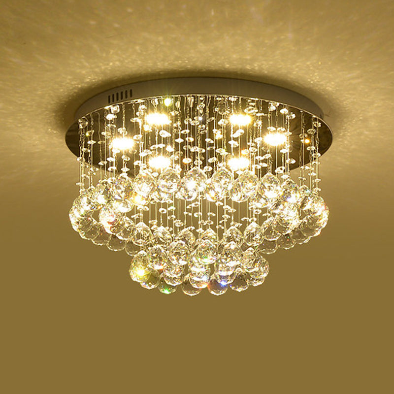 Minimalist LED Flush Lamp Nickel Circle Ceiling Mounted Light with Crystal Drip Shade, 19.5"/23.5" Wide Clearhalo 'Ceiling Lights' 'Close To Ceiling Lights' 'Close to ceiling' 'Semi-flushmount' Lighting' 1712082