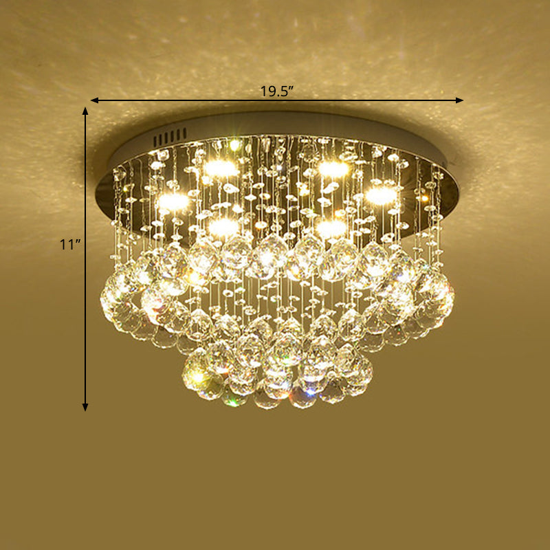 Minimalist LED Flush Lamp Nickel Circle Ceiling Mounted Light with Crystal Drip Shade, 19.5"/23.5" Wide Clearhalo 'Ceiling Lights' 'Close To Ceiling Lights' 'Close to ceiling' 'Semi-flushmount' Lighting' 1712083