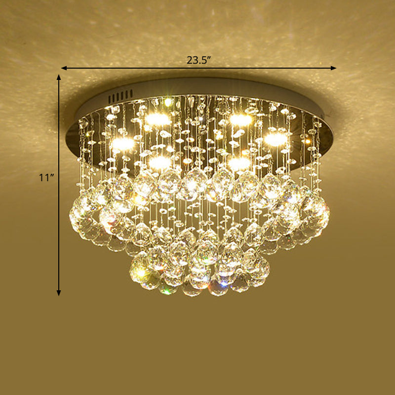 Minimalist LED Flush Lamp Nickel Circle Ceiling Mounted Light with Crystal Drip Shade, 19.5"/23.5" Wide Clearhalo 'Ceiling Lights' 'Close To Ceiling Lights' 'Close to ceiling' 'Semi-flushmount' Lighting' 1712084