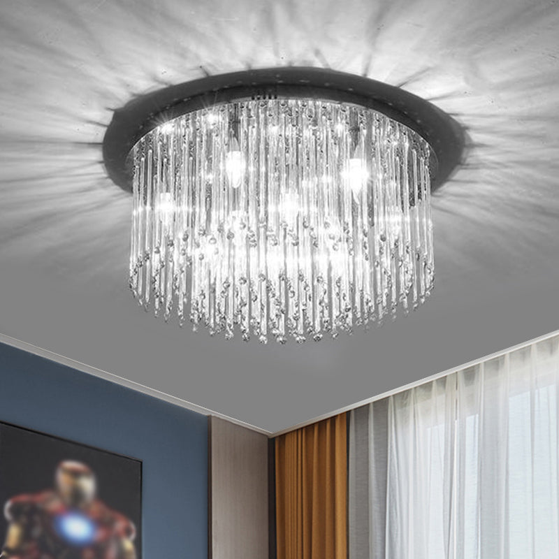 19.5"/23.5" W LED Bedroom Ceiling Fixture Minimalism Chrome Flushmount Lighting with Drum Strip Crystal Shade Clearhalo 'Ceiling Lights' 'Close To Ceiling Lights' 'Close to ceiling' 'Flush mount' Lighting' 1712086